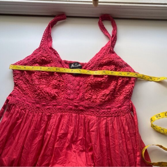 Y2K NU Look Dress Medium Babydoll Crochet Smocking Tiered Broomstick Festival - Picture 11 of 14